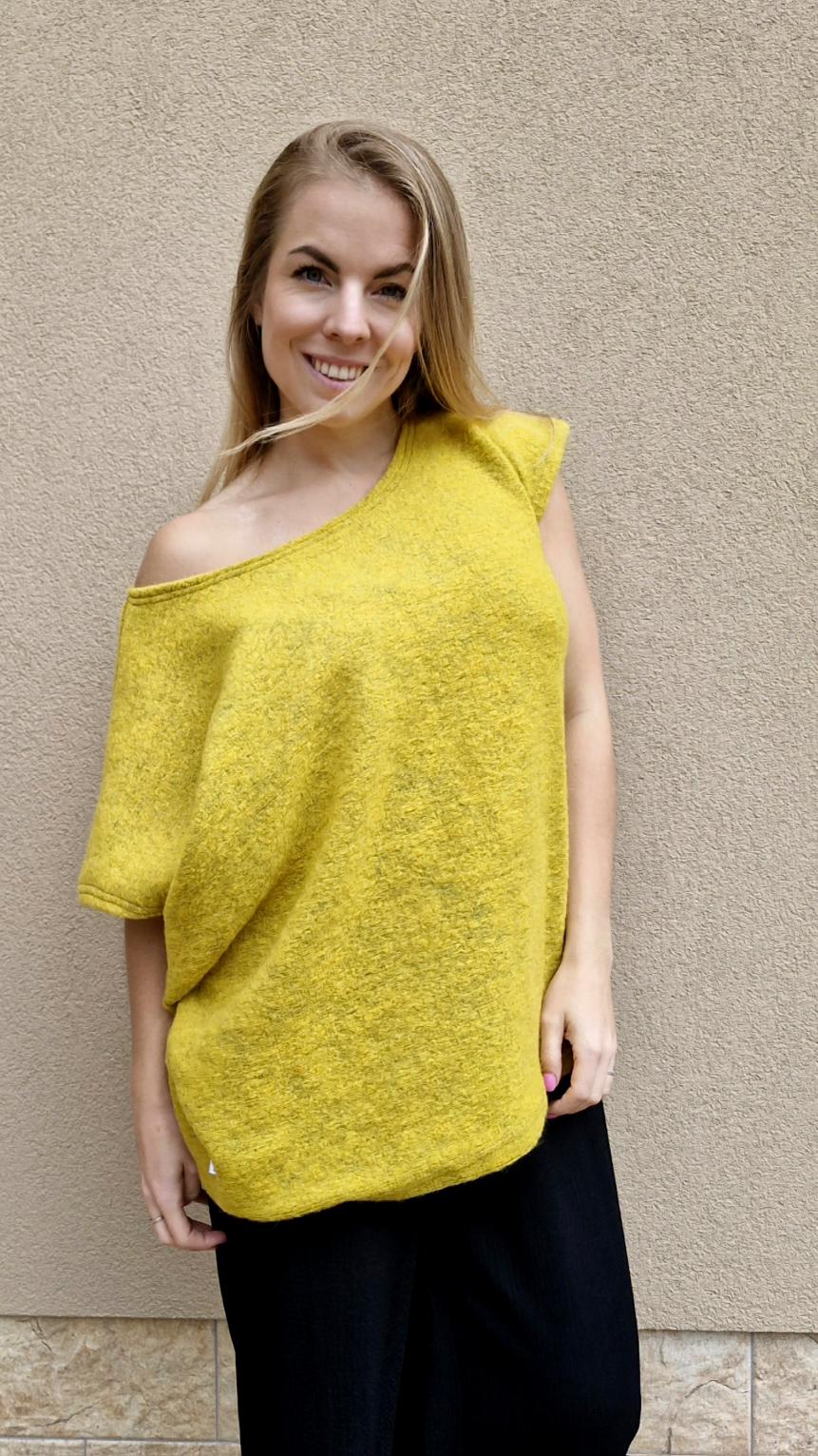 Dámské tričko Asymmetric Hořčicová pletenina - Obrázek 2