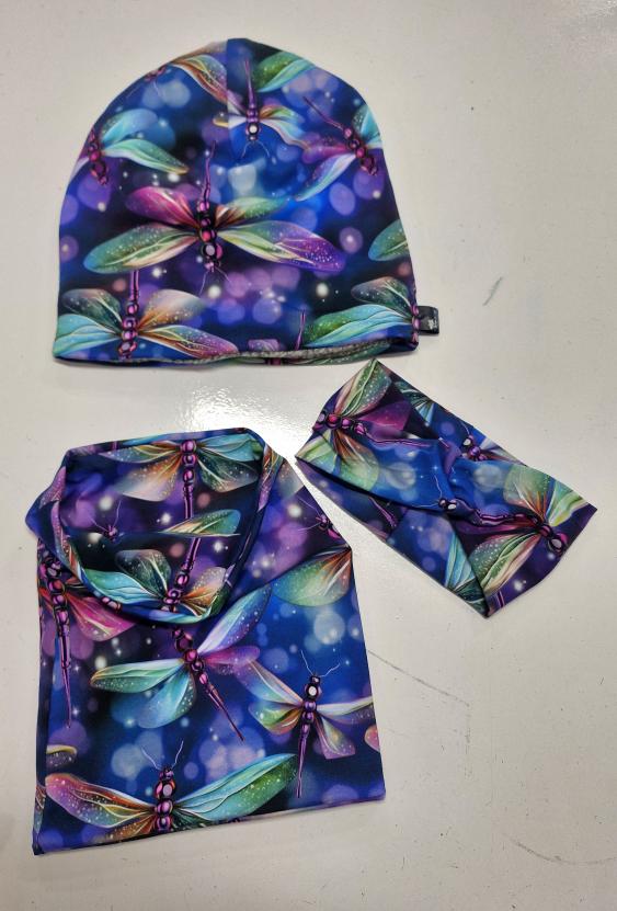 Set čepice a nákrčníku a čelenky Vážky