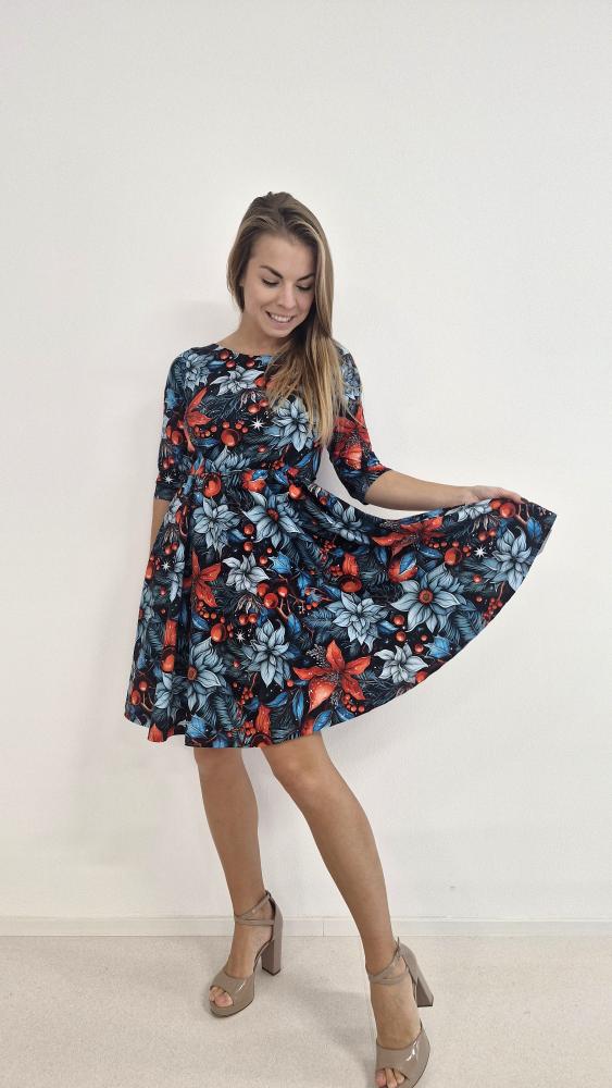 Dámské áčkové šaty Vánoční hvězda s bobulemi - Obrázek 2