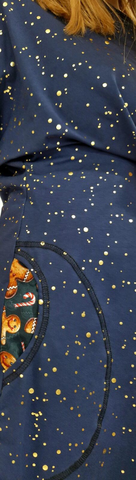 Dámské tuniko/šaty Zlaté třpytky na tmavě modré - Obrázek 2