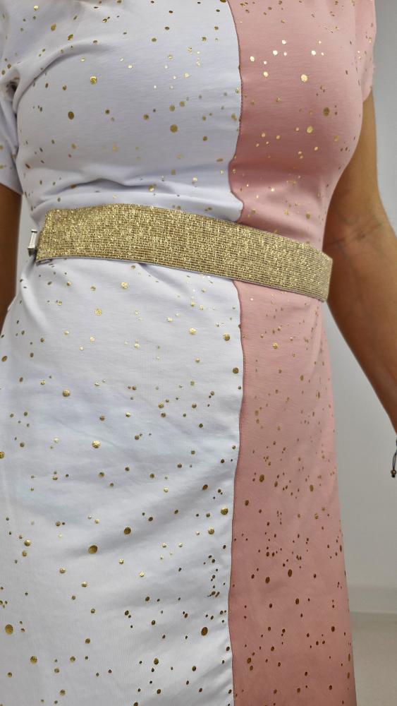 Dámské áčkové šaty Půlenky zlatonky růžová/bílá - Obrázek 3