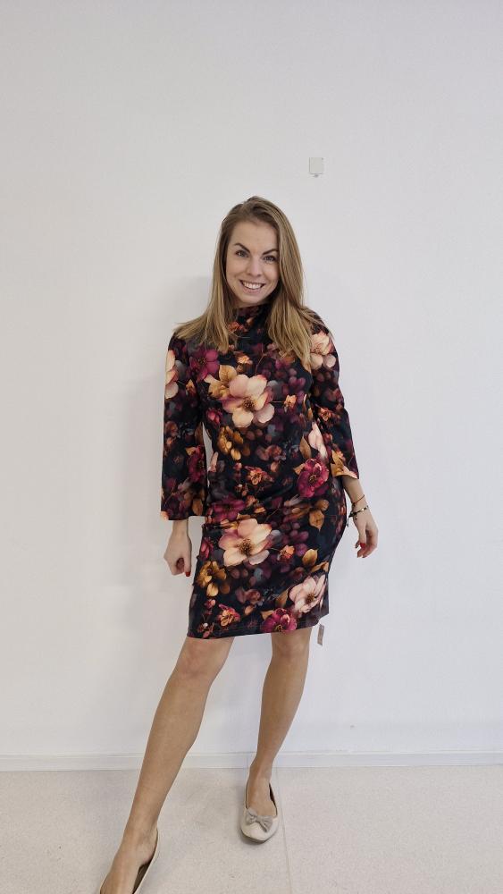 Dámské áčkové šaty Barokní květy na tmavé - Obrázek 2