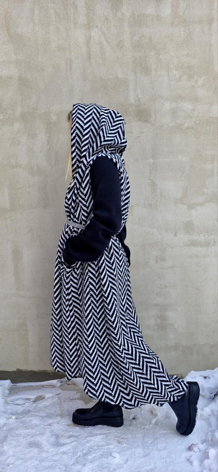 Dámský kabátek ČernoBílý Chevron - Obrázek 4