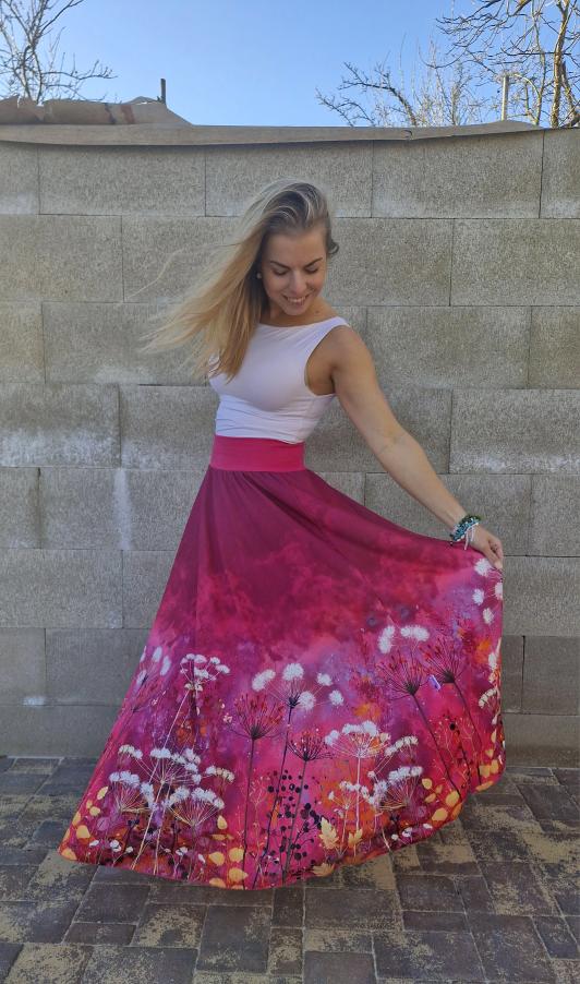 Dámská dlouhá maxi půlkolová sukně Louka na magentě - Obrázek 3