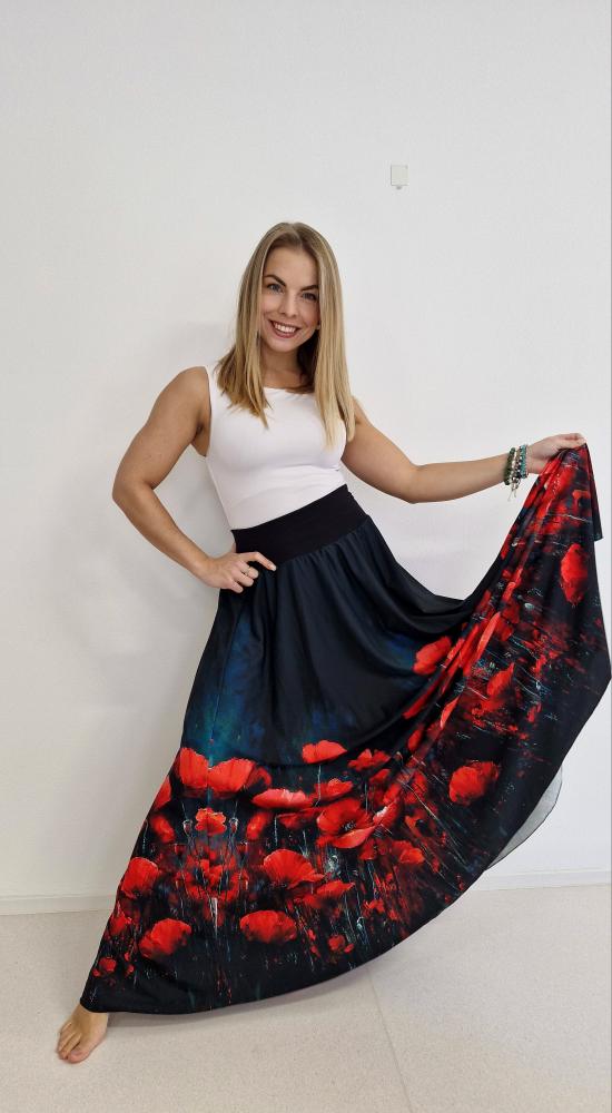 Dámská dlouhá maxi půlkolová sukně Divoký vlčí mák - Obrázek 2