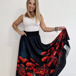 Dámská dlouhá maxi půlkolová sukně Divoký vlčí mák