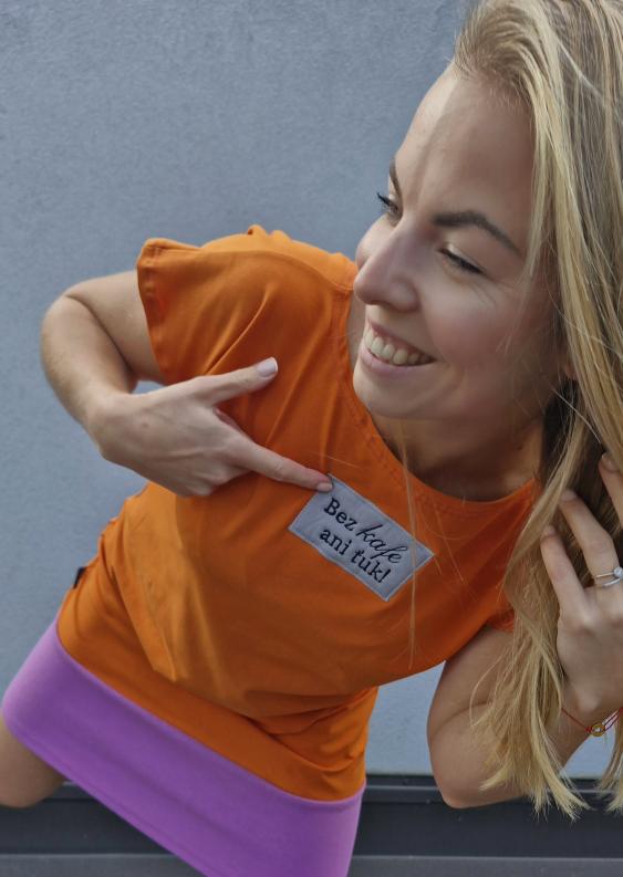 Dámské šaty ´´Bez kafe ani ťuk!´´ Oranžová/fialová - Obrázek 2